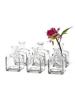 Serene Spaces Living Glass Bottle Bud Vases Set Of 6 Vintage Square Bottle Style Elegant Vases 4.5" Tall By 2" Square  - Image 4