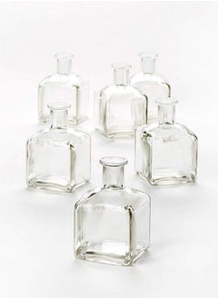 Serene Spaces Living Glass Bottle Bud Vases Set Of 6 Vintage Square Bottle Style Elegant Vases 4.5" Tall By 2" Square  - Image 1