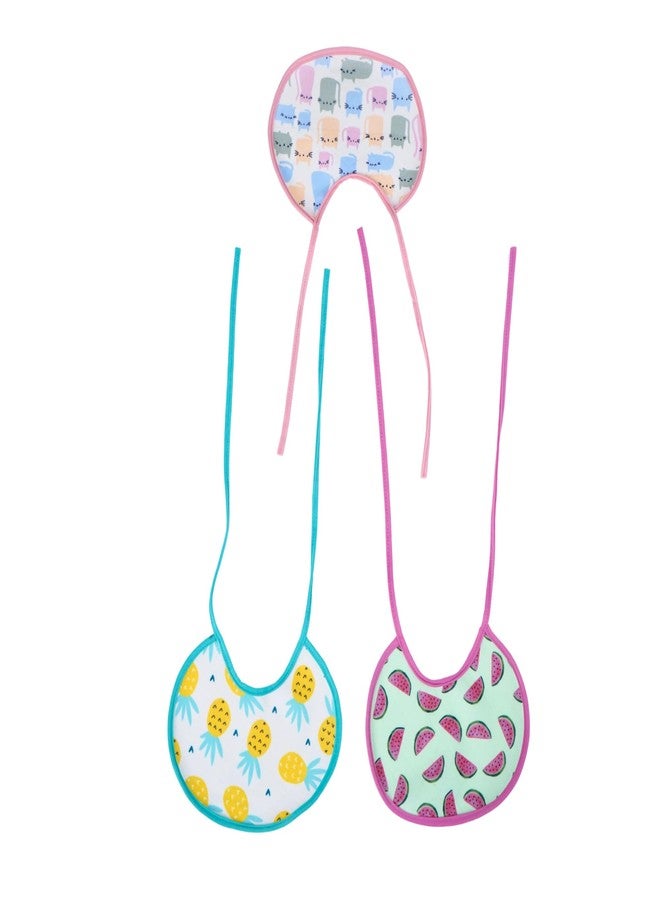 Happy Matty مجموعة مرايل رضاعة الأطفال من هابي ماتي، سريعة الجفاف وقابلة للغسل، 3 قطع، متعددة الألوان، من 0 إلى 3 سنوات، بتصميم قطة وأناناس وبطيخ، حجم صغير (19 سم × 16 سم). - Image 2