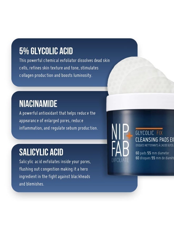 NIP+FAB Nip + Fab Glycolic Fix Night Pads Extreme (60 Count) – 5% Glycolic Acid Exfoliating Face Pads with Salicylic Acid – Resurfacing AHA BHA Chemical Peel for Blemishes & Texture - Image 4