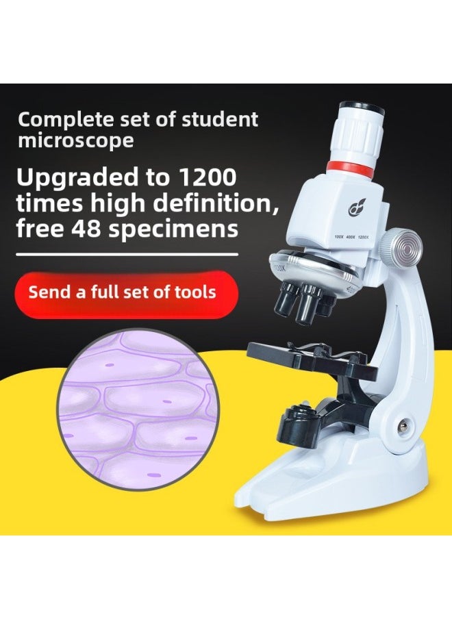 Children's Microscope 1200 Times Household Portable Primary School Students Junior High School Students Biological Specimen Professional Scientific Experiment Set-Color:Alloy Microscope For Primary And Secondary Schools (send A Full Set Of Toolbox + Bracket +12 Specimens)  - Image 2
