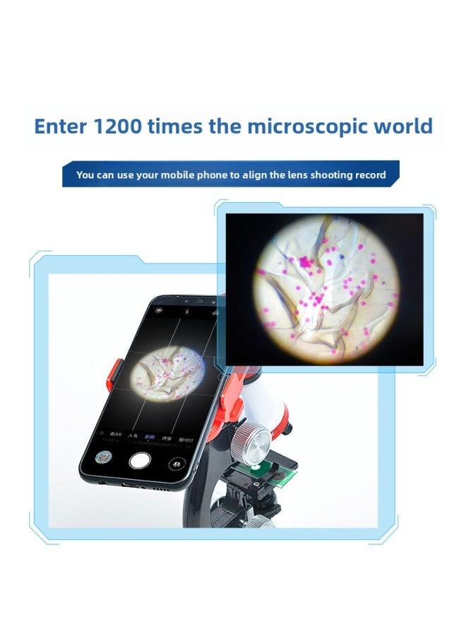 Children's Microscope 1200 Times Household Portable Primary School Students Junior High School Students Biological Specimen Professional Scientific Experiment Set-Color:Alloy Microscope For Primary And Secondary Schools (send A Full Set Of Toolbox + Bracket +12 Specimens)  - Image 4