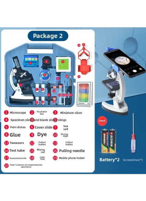 Children's Microscope 1200 Times Household Portable Primary School Students Junior High School Students Biological Specimen Professional Scientific Experiment Set-Color:Alloy Microscope For Primary And Secondary Schools (send A Full Set Of Toolbox + Bracket +12 Specimens)