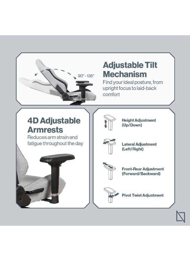 NAVODESK - Navodesk APEX CORE, Ergonomic Gaming Chair with Lumbar and Memory Foam Headrest Pillow, Breathable Fabric Computer Gaming Chair with 4D Armrest كرسي الألعاب (SoftKnit - M, Grey) - Image 1