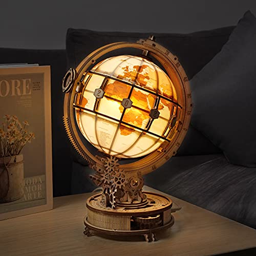 ROKR 3D Wooden Puzzles for Adults LED Illuminated Globe with Stand 3D Wooden Globe Model Kits with LED Light Unique Gift for BirthdayAnniversay - Image 1