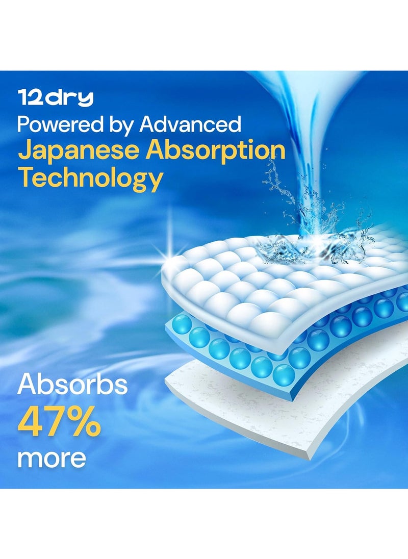 12dry Diaper (Size 3, 62, count) – Premium Baby Care, 100% Ultra-Absorbent Japanese Tech, Dual-Layer, Thin & Breathable, Eco-Friendly, Hypoallergenic, Soft Elastic Waistband for Active Babies  - Image 3