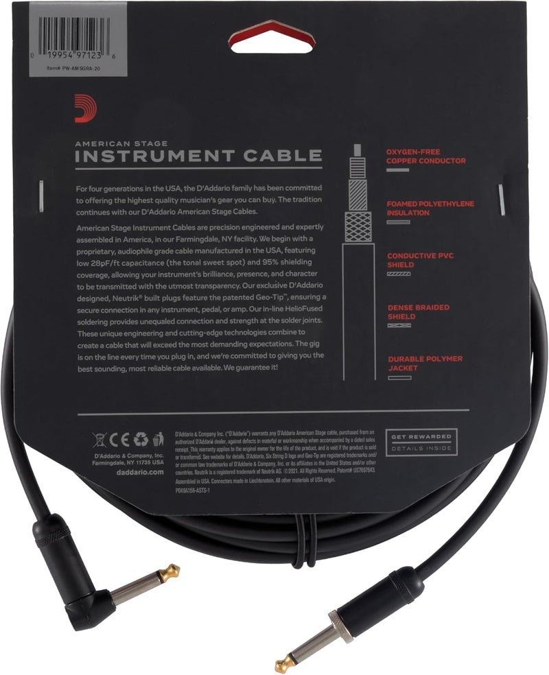 D'Addario Planet Waves American Stage Right Angle Instrument Cable - 20 Feet - Image 4
