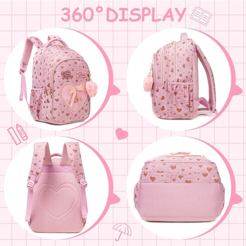 Meetbelify Kids Backpacks for Girls Backpacks for School Kids Canvas Travel Laptop Backpack with Lunch Box for Elementary Students Girls Back to School Bookbag Ages 8-10 - Image 3