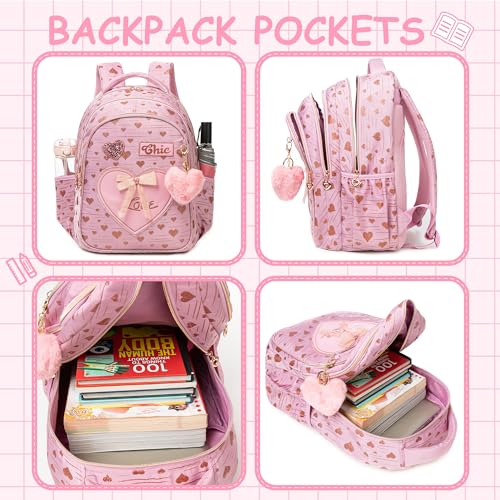 Meetbelify Kids Backpacks for Girls Backpacks for School Kids Canvas Travel Laptop Backpack with Lunch Box for Elementary Students Girls Back to School Bookbag Ages 8-10 - Image 4