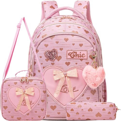 Meetbelify Kids Backpacks for Girls Backpacks for School Kids Canvas Travel Laptop Backpack with Lunch Box for Elementary Students Girls Back to School Bookbag Ages 8-10 - Image 1