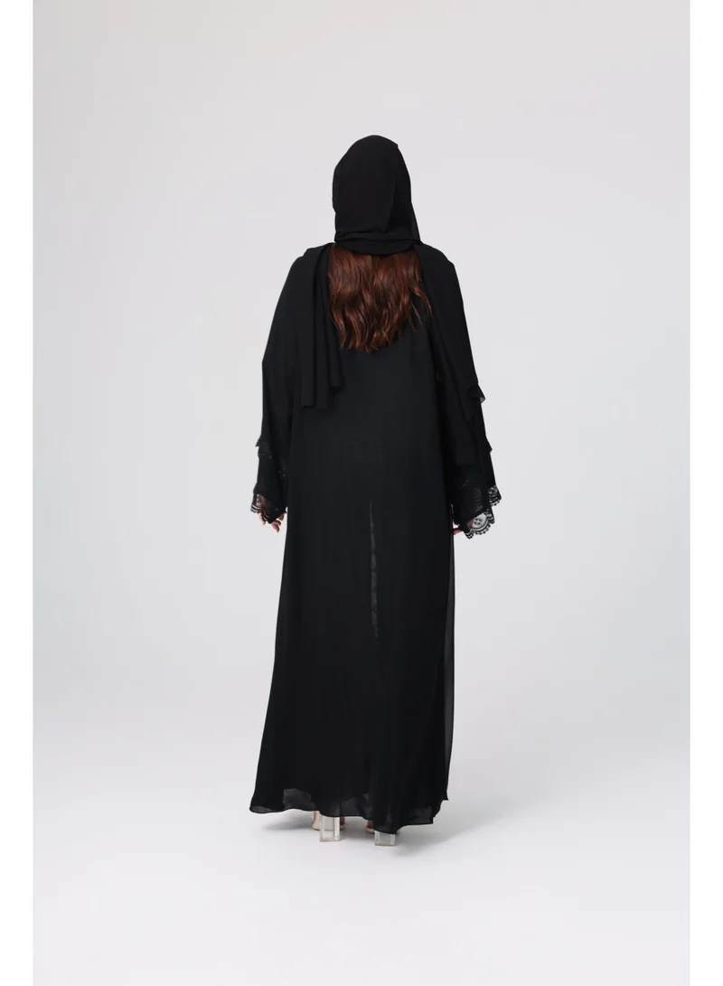 IKKXA Front Lace Details Layered Abaya ABY1126