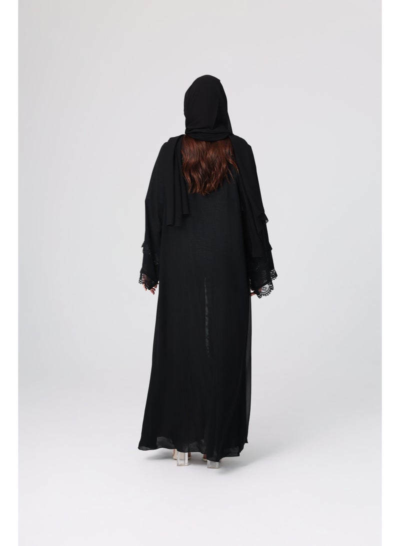 اكسا عباية بطبقات وتفاصيل دانتيل أمامية - Image 2