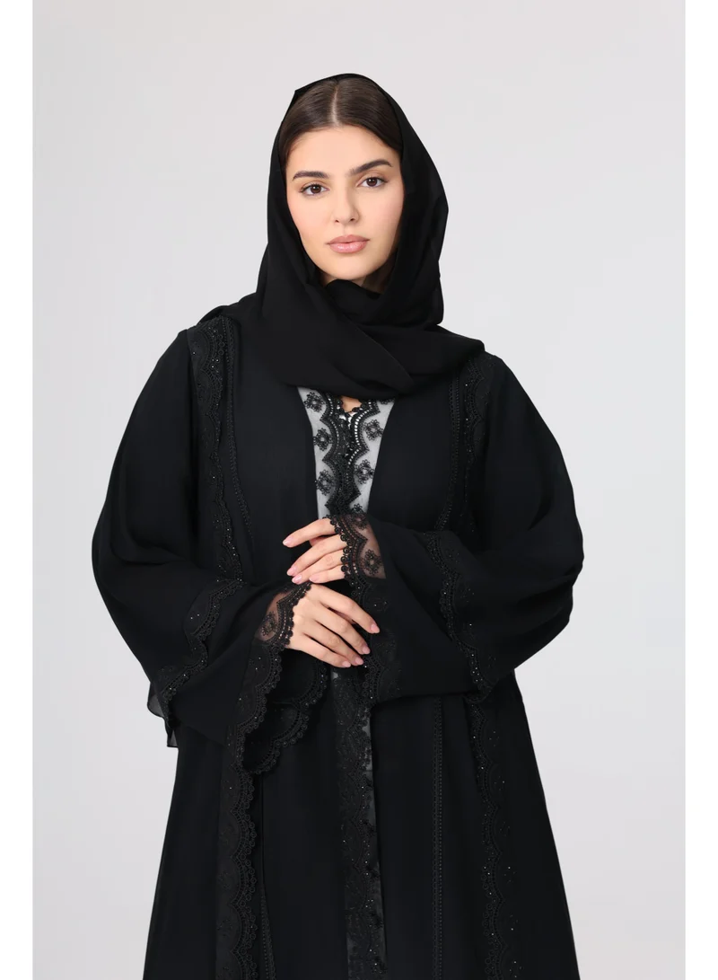 IKKXA Front Lace Details Layered Abaya ABY1126