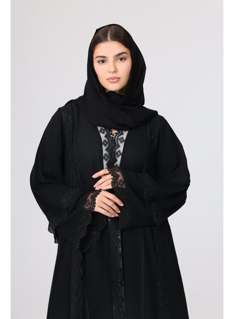 اكسا عباية بطبقات وتفاصيل دانتيل أمامية - Image 3