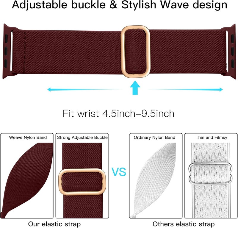 Lerobo Braided Band Compatible with Apple Watch Series 11 10 9 8 7 46mm 45mm 41mm Ultra SE 3 2 1 49mm Series 6 5 4 3 44mm 40mm 38mm 42mm Men iWatch Bands Women Stretchy Nylon Solo Loop Sport Strap - Image 3
