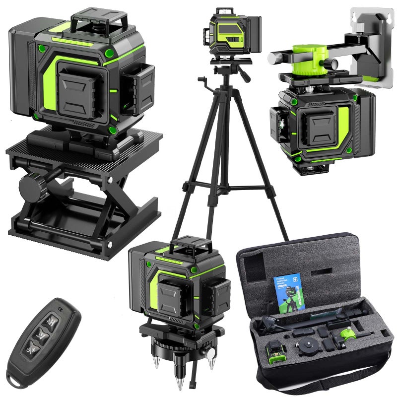 MBYULO 16 Line Laser Level 360 Self Leveling, 4x360Â°Professional 4D Green Cross Line laser Level with 2 Batteries, Adjustable Brightness & Remote Control, for Tiling Floor Construction and Picture Hanging - Image 1