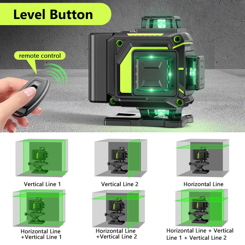 MBYULO 16 Line Laser Level 360 Self Leveling, 4x360Â°Professional 4D Green Cross Line laser Level with 2 Batteries, Adjustable Brightness & Remote Control, for Tiling Floor Construction and Picture Hanging - Image 4