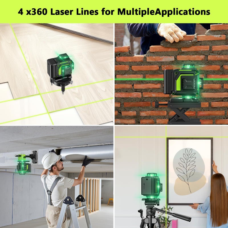 MBYULO 16 Line Laser Level 360 Self Leveling, 4x360Â°Professional 4D Green Cross Line laser Level with 2 Batteries, Adjustable Brightness & Remote Control, for Tiling Floor Construction and Picture Hanging - Image 5