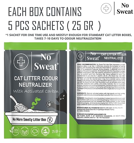 No Sweat Cat Litter Odor Neutralizer, Coconut Shell, Unscented, 5 Packs in One Box, 125 GR - Image 3