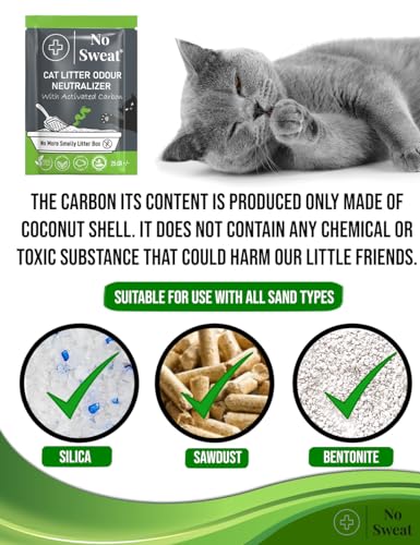 No Sweat Cat Litter Odor Neutralizer, Coconut Shell, Unscented, 5 Packs in One Box, 125 GR - Image 4