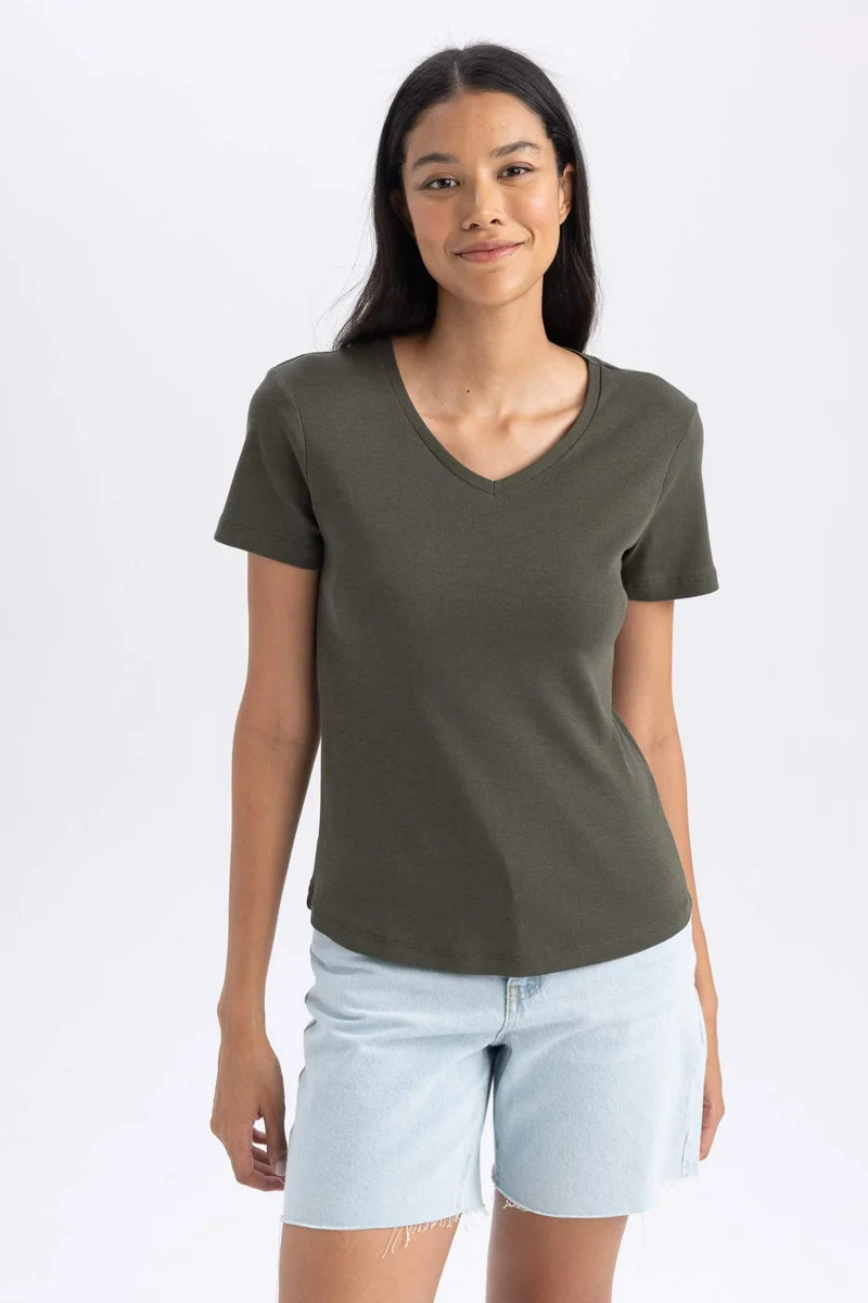 ديفاكتو Slim Fit Ribana Short Sleeve T-Shirt