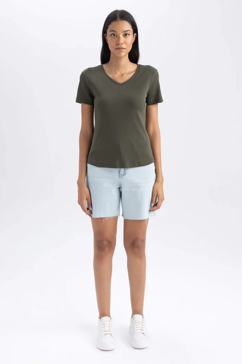ديفاكتو Slim Fit Ribana Short Sleeve T-Shirt