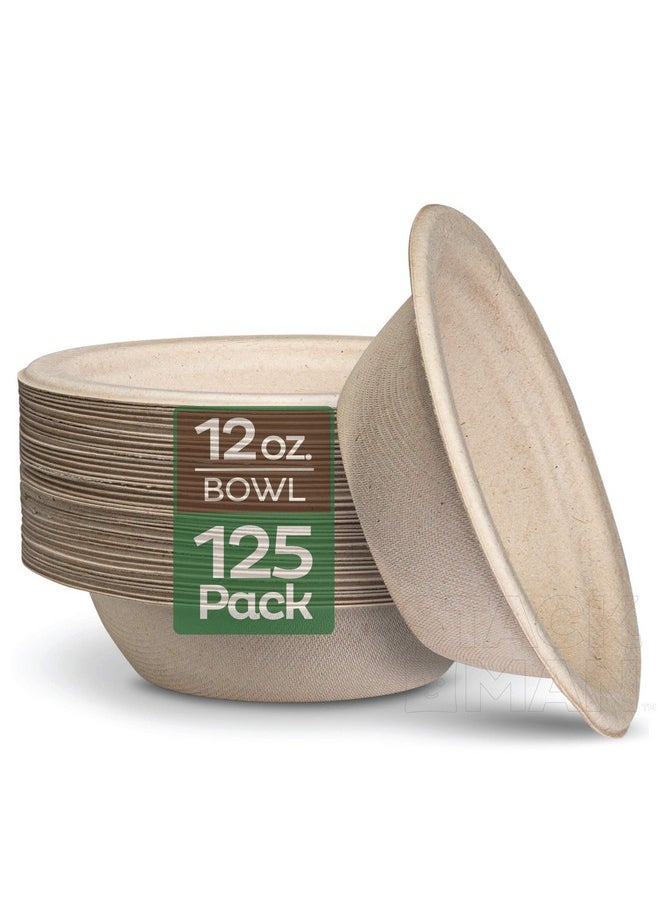 Stack Man - Paper Bowls 100% Compostable Disposable Soup Bowl [125Pack] (Pfasfree) (Bpi Certified) [12 Oz] Heavy Duty Ecofriendly Biodegradable Bagasse Hot Food Plates And Bowls Natural Brown - Image 1
