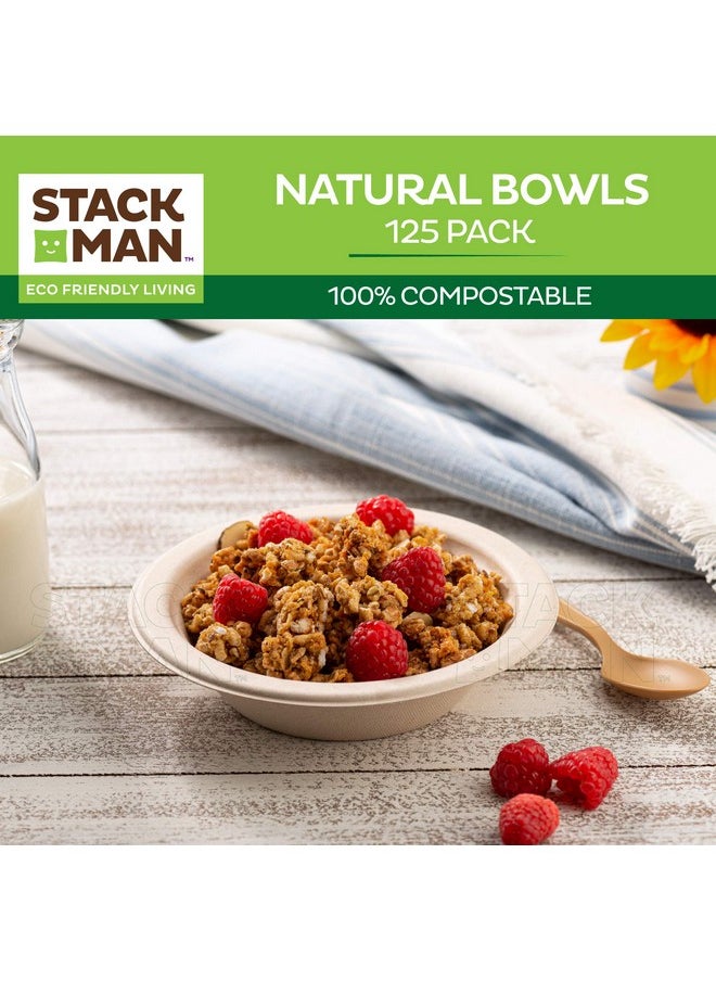 Stack Man - Paper Bowls 100% Compostable Disposable Soup Bowl [125Pack] (Pfasfree) (Bpi Certified) [12 Oz] Heavy Duty Ecofriendly Biodegradable Bagasse Hot Food Plates And Bowls Natural Brown - Image 1