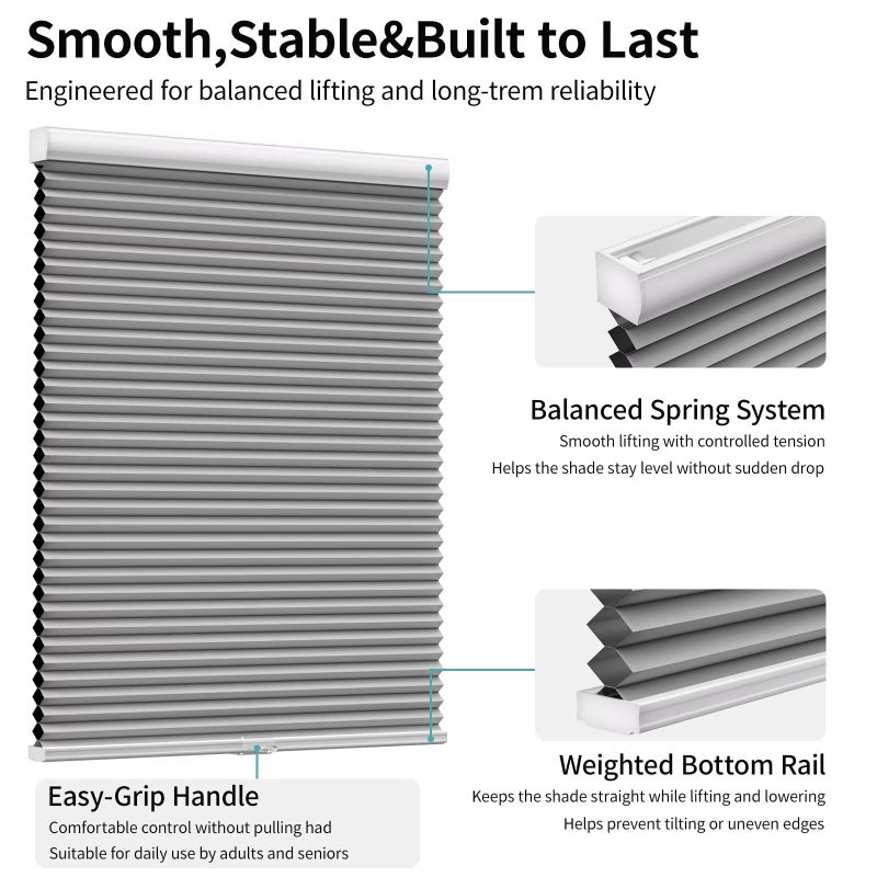 MYshade Cordless Blackout Cellular Shades for Windows, Honeycomb Window Shades with Thermal Insulation, Child & Pet Safe Room Darkening Shade, Easy Install,27" W x 72" H, Grey - Image 3