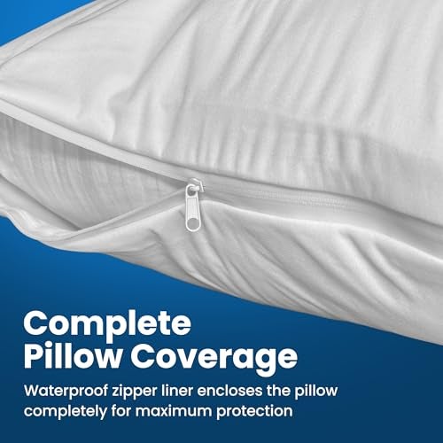 Everlasting Comfort حماة وسائد بحجم كوين مقاومة للبقع والماء 100% مع سحاب - مجموعة من 2 - أغطية وسائد بيضاء مقاومة للبق والعتة - تغليف مريح وقابل للتنفس للوسائد، 20 × 30 بوصة - Image 5