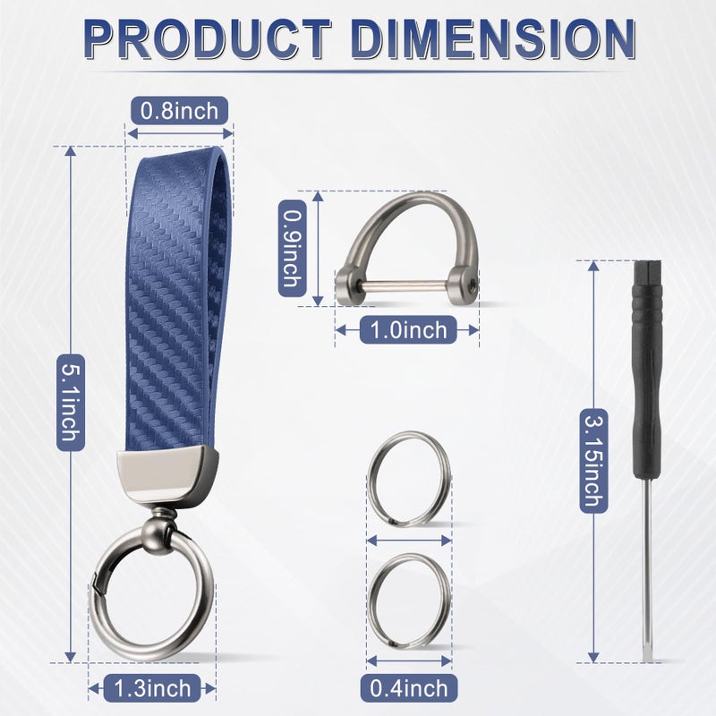 Justtop Leather Keychain  Carbon Fiber Car Key Chain With Anti-Lost D-Ring And 2 Key Ring  Car Accessories  Universal Keychain For Men And Women (Blue) - Image 2