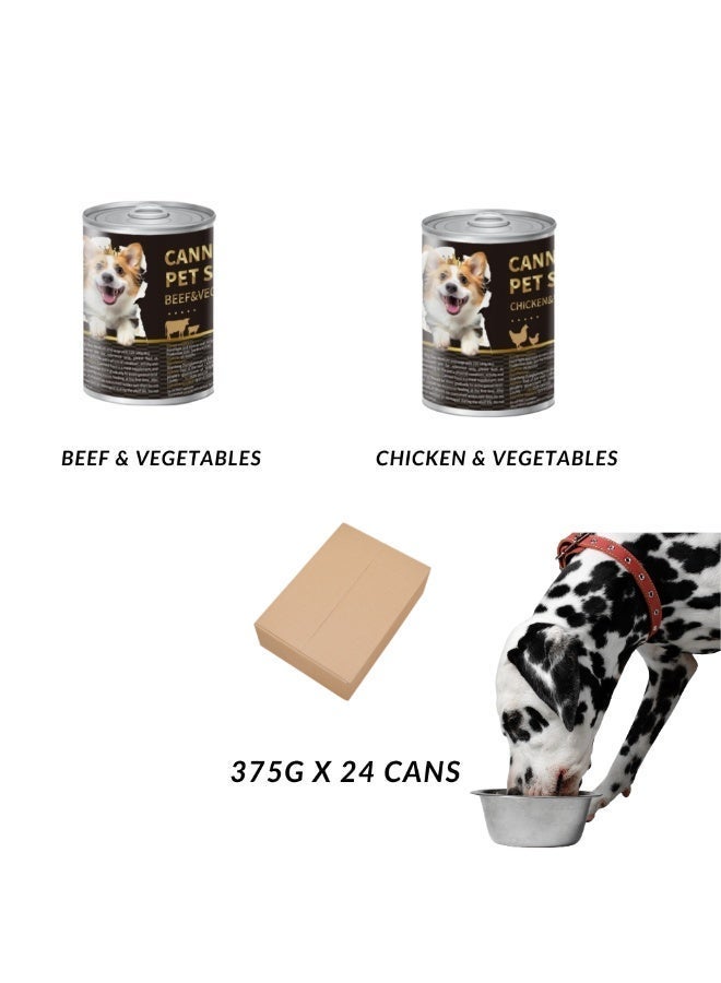 FAENBEI Wet Dog Food 375g x 24 Cans – Canned Dog Food for Adult & Puppy – Nutritious Soft Wet Meal – Chicken & Vegetables / Beef & Vegetables - Image 1