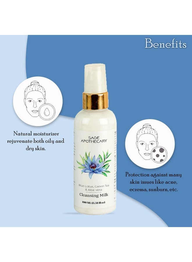 Sage Apothecary Blue Lotus, Green Tea & Aloe Vera Extract Cleansing Milk For Soft Deep Pore Removal Of Impurities & Make-Up|Refresh Energizing Healthy & Glowing Face Pack Of 100Ml - Image 2