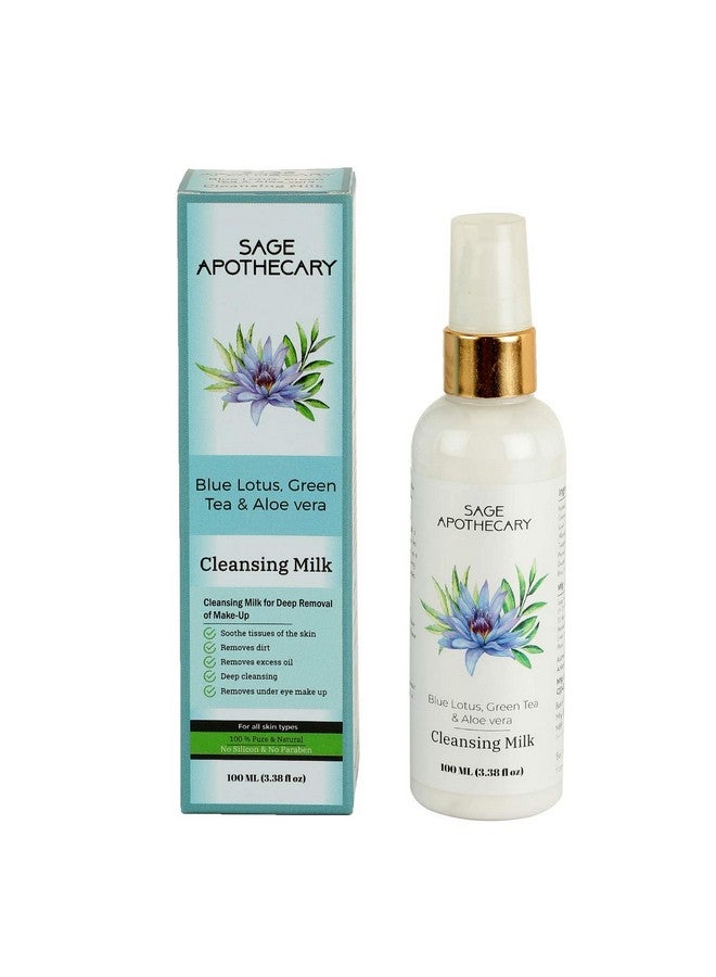 Sage Apothecary Blue Lotus, Green Tea & Aloe Vera Extract Cleansing Milk For Soft Deep Pore Removal Of Impurities & Make-Up|Refresh Energizing Healthy & Glowing Face Pack Of 100Ml - Image 1
