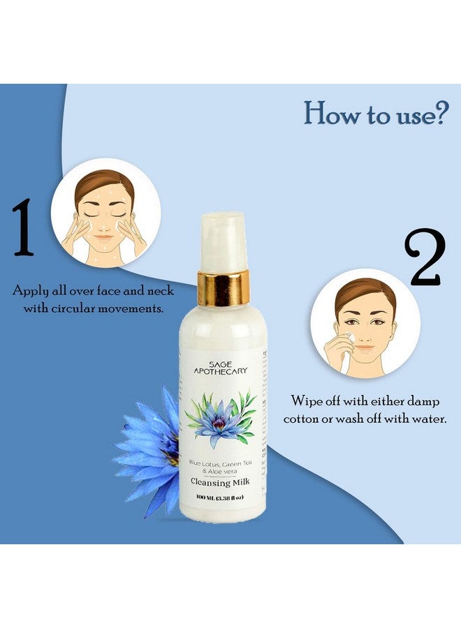 Sage Apothecary Blue Lotus, Green Tea & Aloe Vera Extract Cleansing Milk For Soft Deep Pore Removal Of Impurities & Make-Up|Refresh Energizing Healthy & Glowing Face Pack Of 100Ml - Image 3