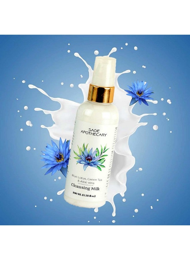 Sage Apothecary Blue Lotus, Green Tea & Aloe Vera Extract Cleansing Milk For Soft Deep Pore Removal Of Impurities & Make-Up|Refresh Energizing Healthy & Glowing Face Pack Of 100Ml - Image 5
