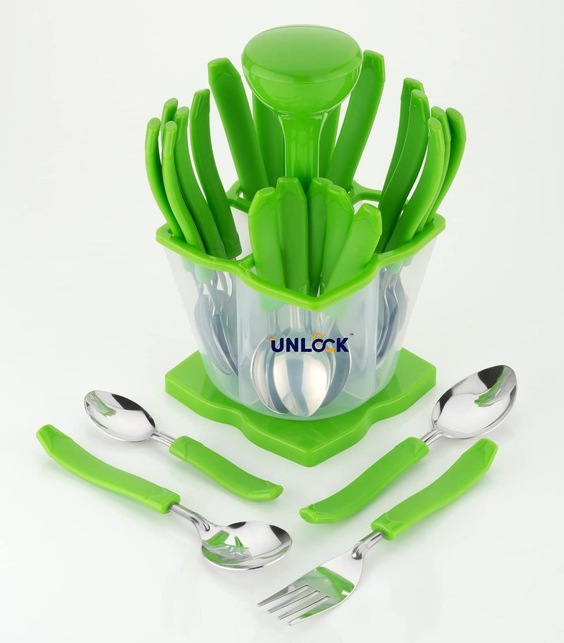 UNLOCK Unlock New Revolving Cutlery Set for Dining Table with Stand Green