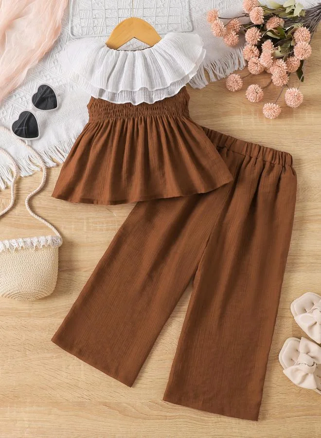 Take Two Brown Viscose Blend Top and Trousers Set