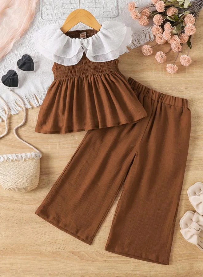 Take Two Brown Viscose Blend Top and Trousers Set