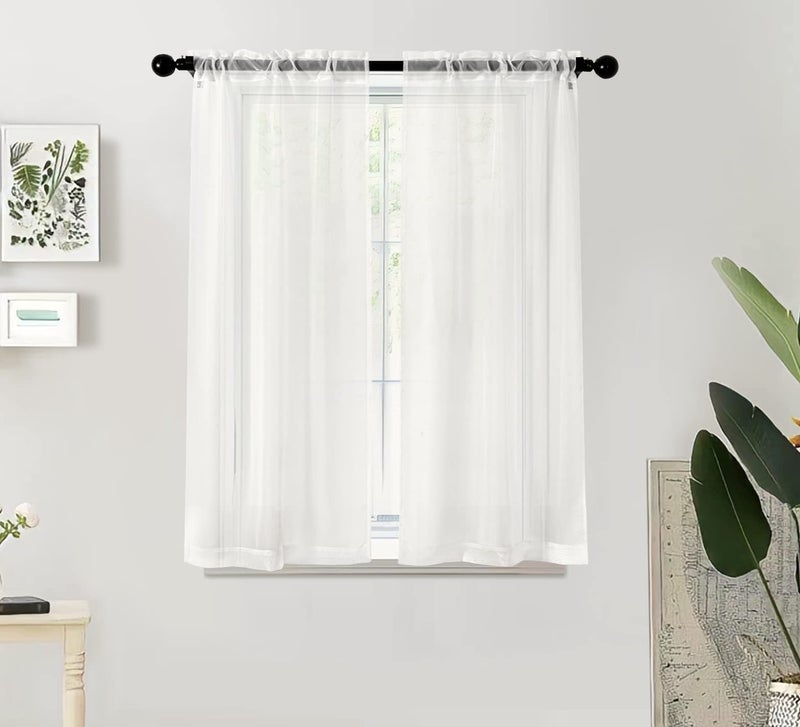 XTMYI Light Grey Small Window Curtain Panels for Bathroom Grommet Leaf Striped Pattern Design Sheer Half Short Curtains for Bedroom Kitchen Set Gray and White 48 Inch Length - Image 3