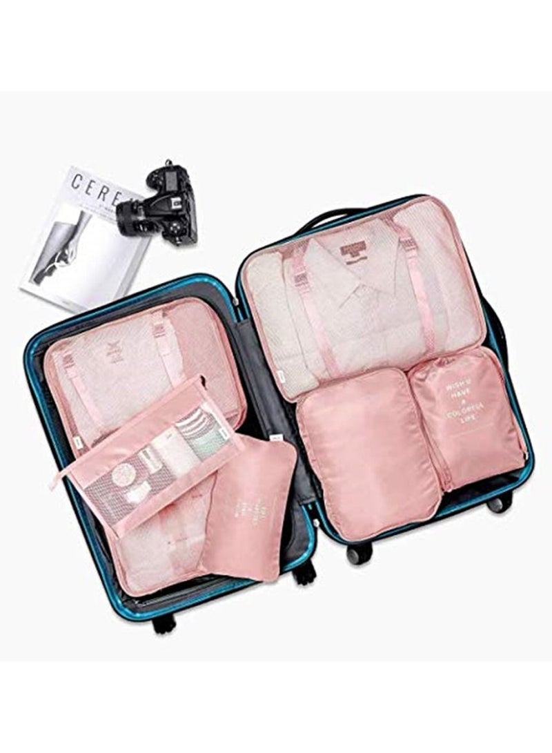 7pcs Set Travel Organizer Storage Bags Suitcase Packing Set Storage Cases Portable Luggage Organizer Clothes Shoe Tidy Pouch Bag -Pink - Image 4