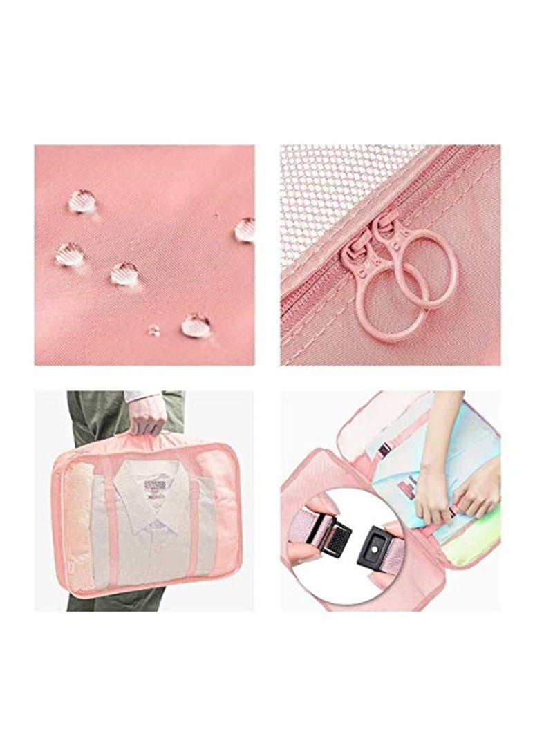 7pcs Set Travel Organizer Storage Bags Suitcase Packing Set Storage Cases Portable Luggage Organizer Clothes Shoe Tidy Pouch Bag -Pink - Image 5