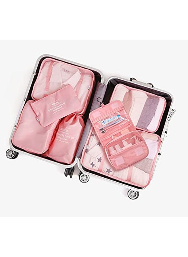 7pcs Set Travel Organizer Storage Bags Suitcase Packing Set Storage Cases Portable Luggage Organizer Clothes Shoe Tidy Pouch Bag -Pink - Image 3