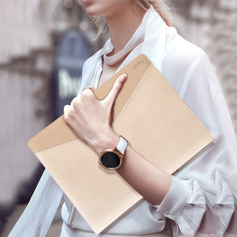 Toplive Padfolio 3 Ring Binder Organizer Business Portfolio Folder for Women, A4/ Letter Size PU Leather Portfolio Padfolio for Interview Conference Presentation, Gold - Image 2