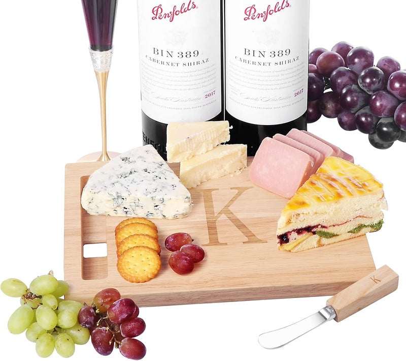 Miicol Wood Charcuterie Board, Monogram Cheese Board 10 Inch, Personalized Initial Cutting Board with Spreader, Unique Housewarming Gift, Ideal for Kitchen, Home, Letter K - Image 4