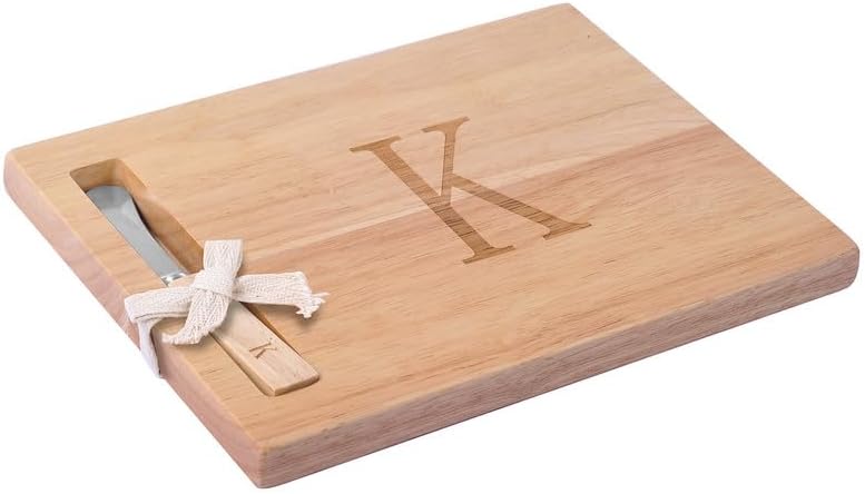 Miicol Wood Charcuterie Board, Monogram Cheese Board 10 Inch, Personalized Initial Cutting Board with Spreader, Unique Housewarming Gift, Ideal for Kitchen, Home, Letter K - Image 1