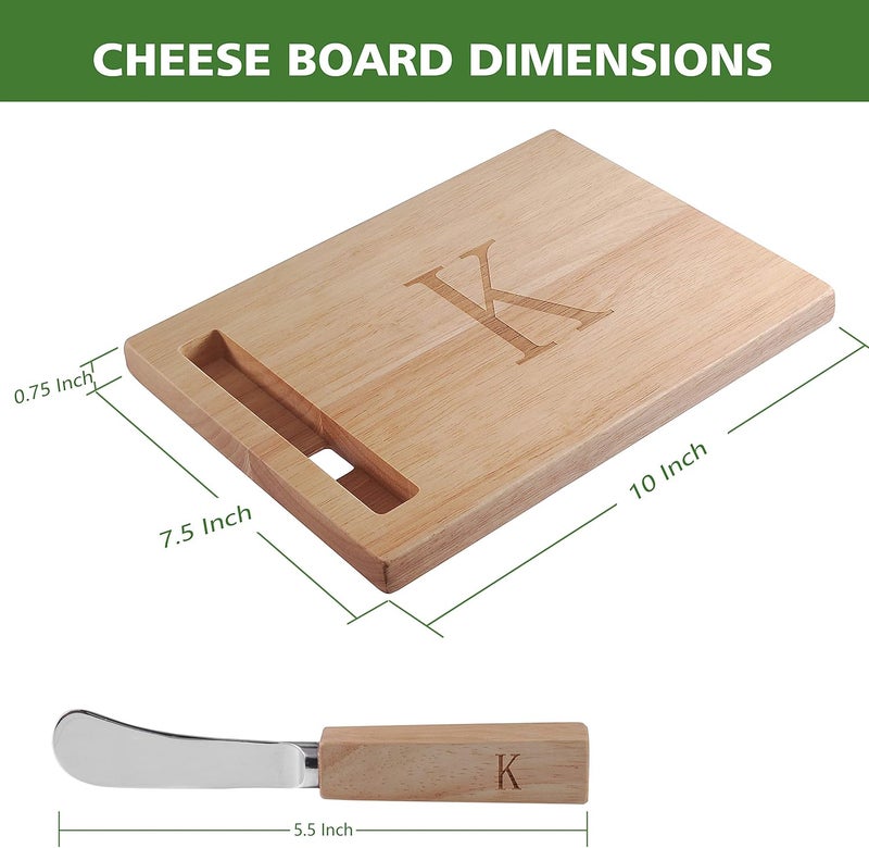 Miicol Wood Charcuterie Board, Monogram Cheese Board 10 Inch, Personalized Initial Cutting Board with Spreader, Unique Housewarming Gift, Ideal for Kitchen, Home, Letter K - Image 2