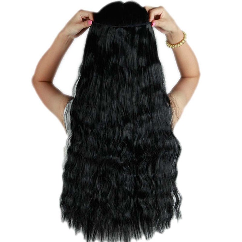 Snoilite 22 Inches Fashion Long 34 Full Head Clip in Hair Extension Extensions One Piece 5 Clips 22 Corn Wave Dark Black