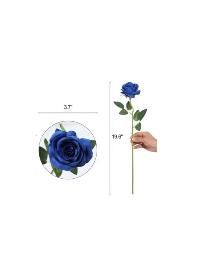 HOME ZONE Pack of 10 Artificial Silk Rose Flower Bouquet Lifelike Fake Rose for Wedding Home Party Decoration Event Gift (Blue) - Image 5