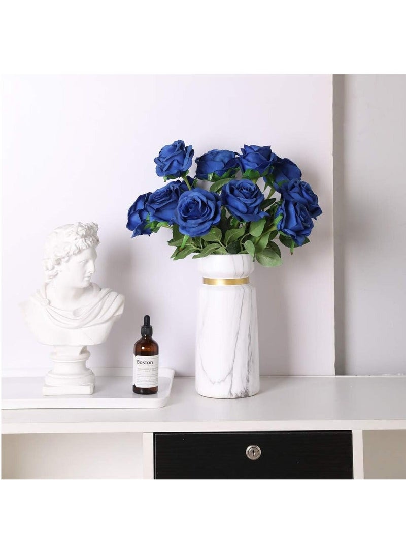 HOME ZONE Pack of 10 Artificial Silk Rose Flower Bouquet Lifelike Fake Rose for Wedding Home Party Decoration Event Gift (Blue) - Image 3